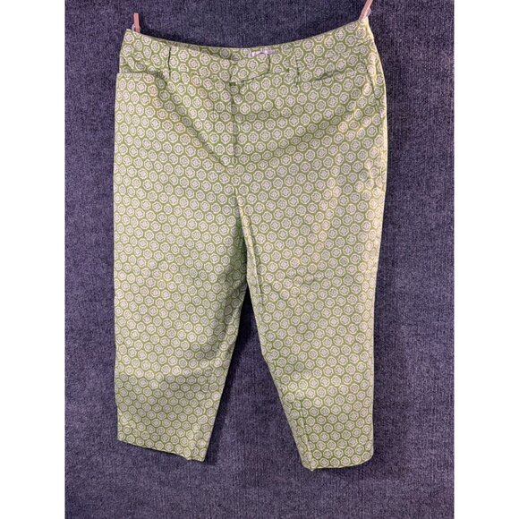 Talbots womens size 16 green and white stretch capri ankle trousers pant - Picture 11 of 16